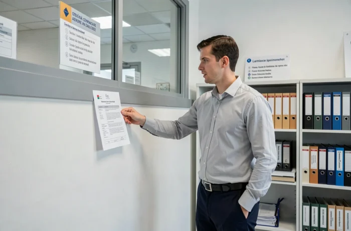 Administrateur scolaire présentant une circulaire officielle du bulletin de l'éducation nationale au lycée