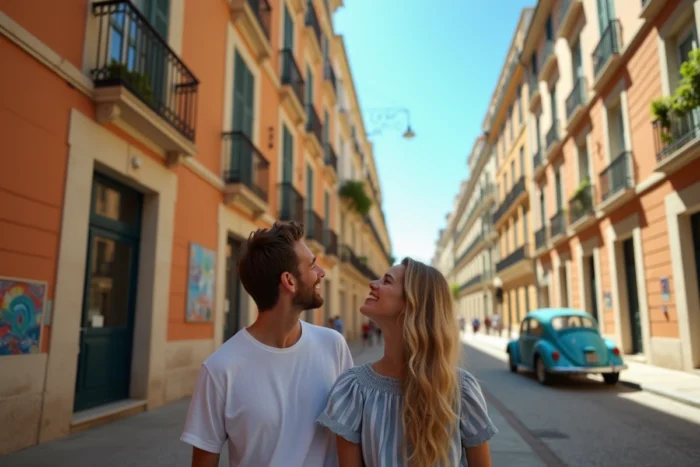 Couple devant un immeuble haussmannien à vendre dans le quartier Cours Julien à Marseille